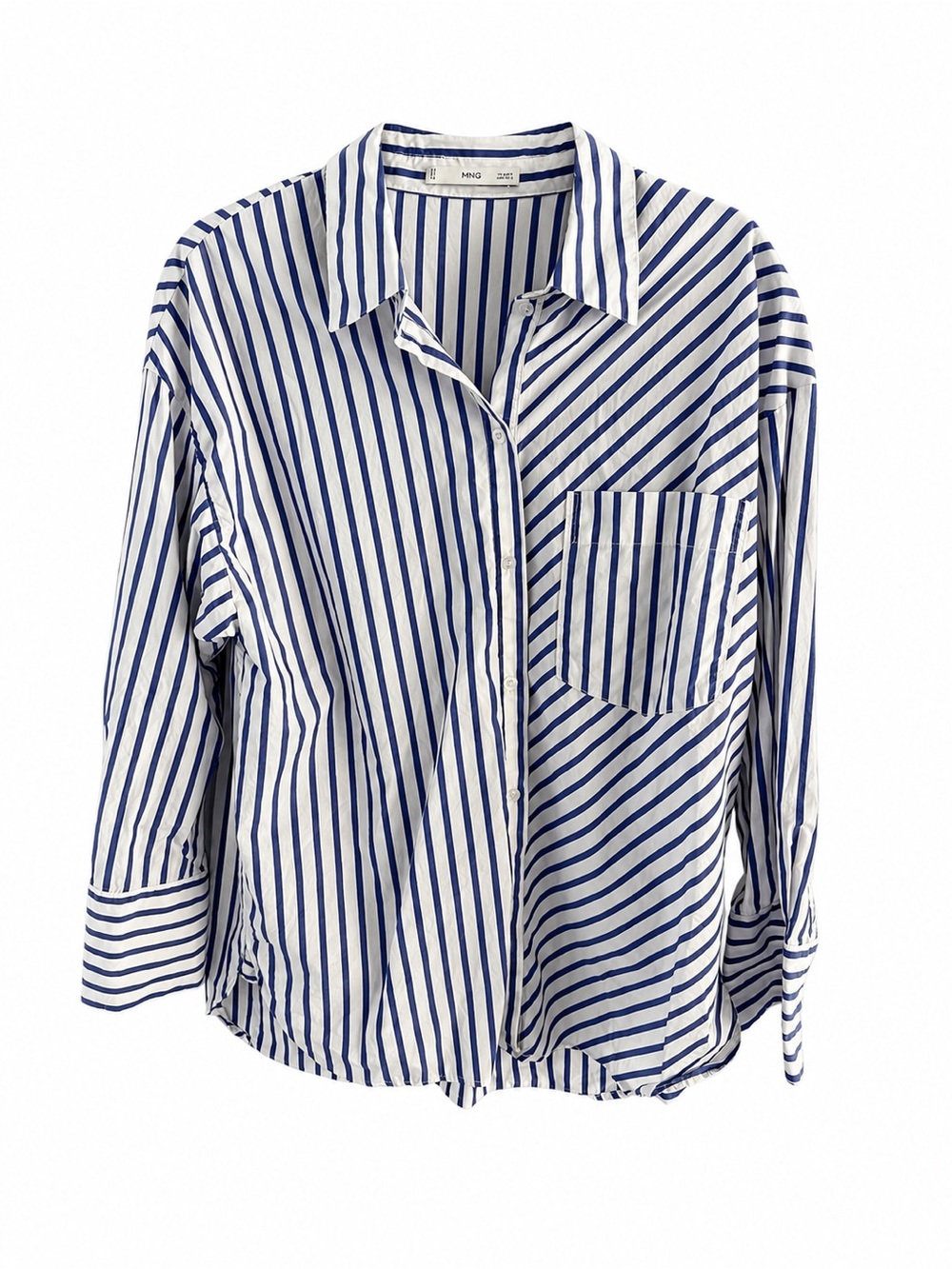 Mango MNG Blue & White Striped Cotton Oversized Button-Down Shirt Size 8